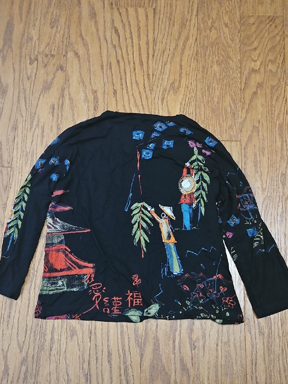 Vintage Chico’s Asian inspired 3/4 sleeve Top Art to Wear Sz 3 or XL - Picture 6 of 7
